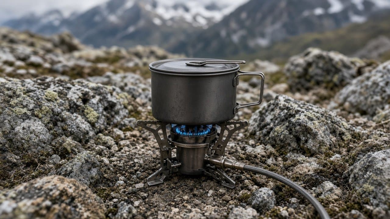 Hornillo de campo compacto — Plano héroe en tablero de campo